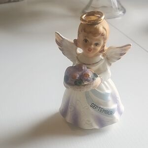 Angels Porcelain September Angel Figurine in White, Gold, Lavender